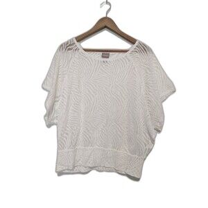 Chico's Semi-Sheer White Zebra Striped Short Sleeve Dolman Sleeve Top 2 M